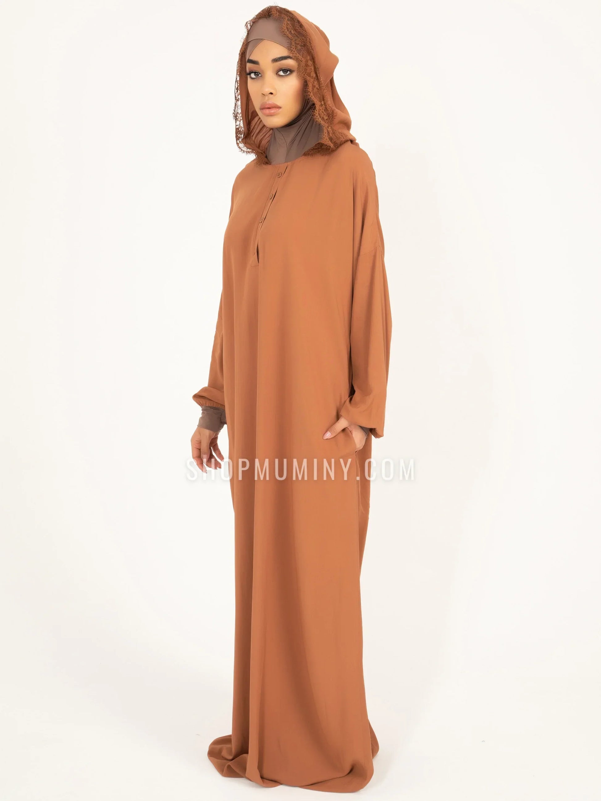 Hooded One-Piece Prayer Dress: Autumn Blaze - Handmade Hooded One-Piece Prayer Dress from Muminy